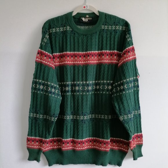 Kellerman Men's Green Sweater With Red Stripe Size See Measuremetns - Picture 1 of 6